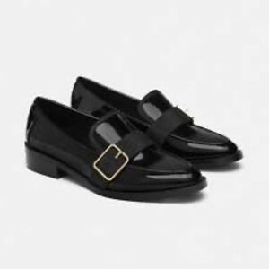 NWOT Zara Black Loafers with Gold Accent